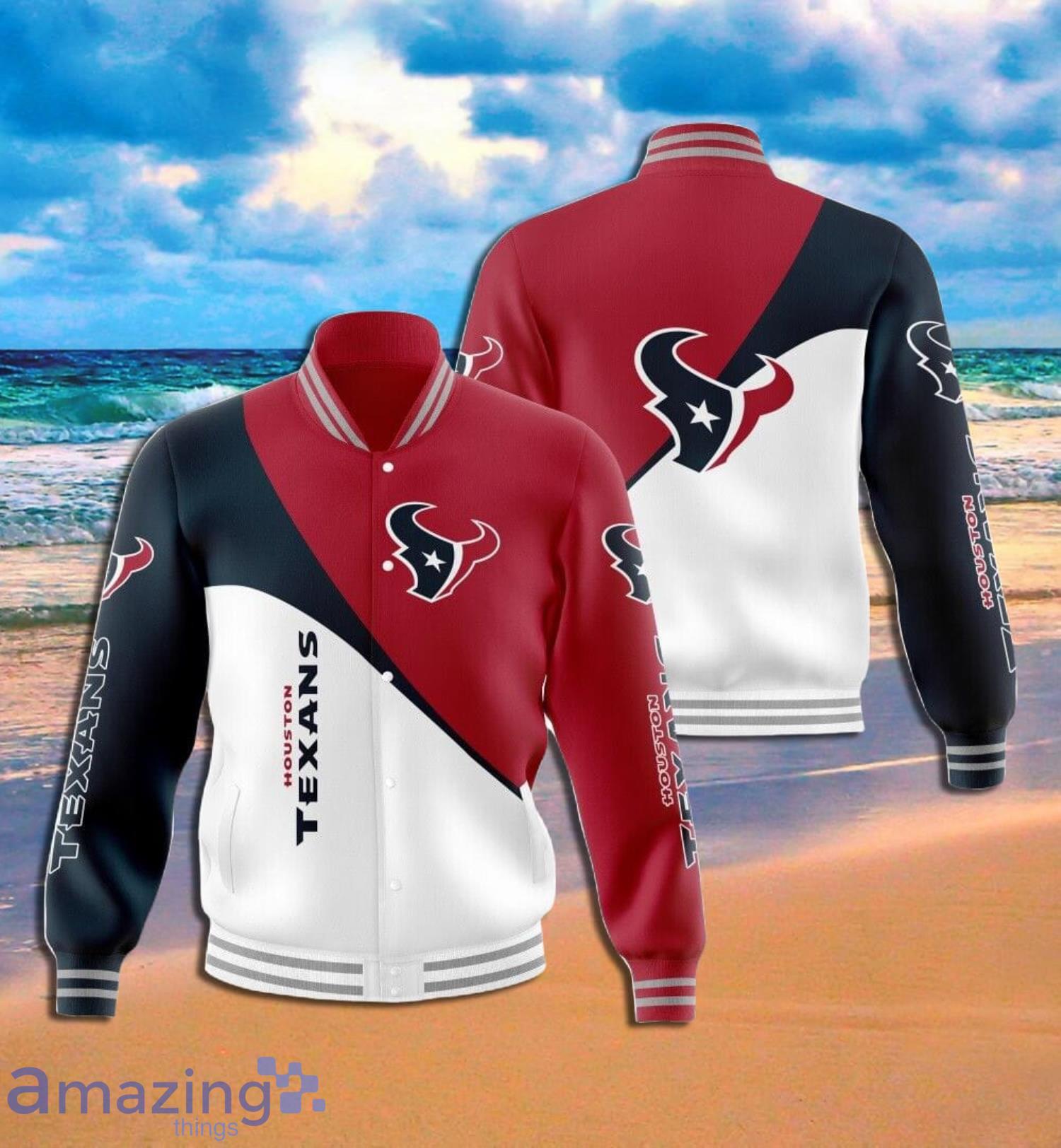 Houston Texans Logo Symbol Full Print White Red Baseball Jacket