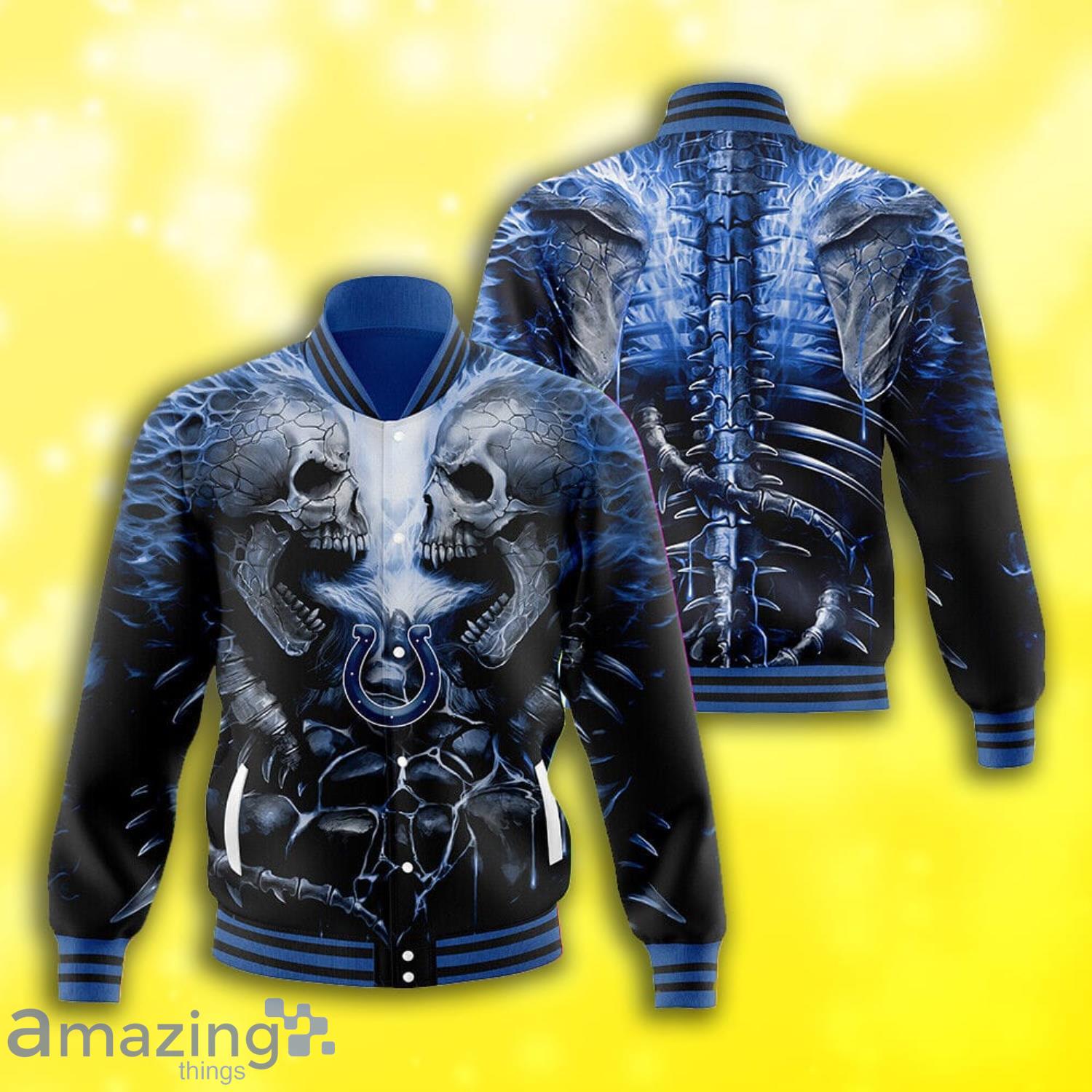 Indianapolis Colts Strong Skull All Over Print Baseball Jacket Product Photo 1 Indianapolis Colts Strong Skull All Over Print Baseball Jacket Product Photo 1