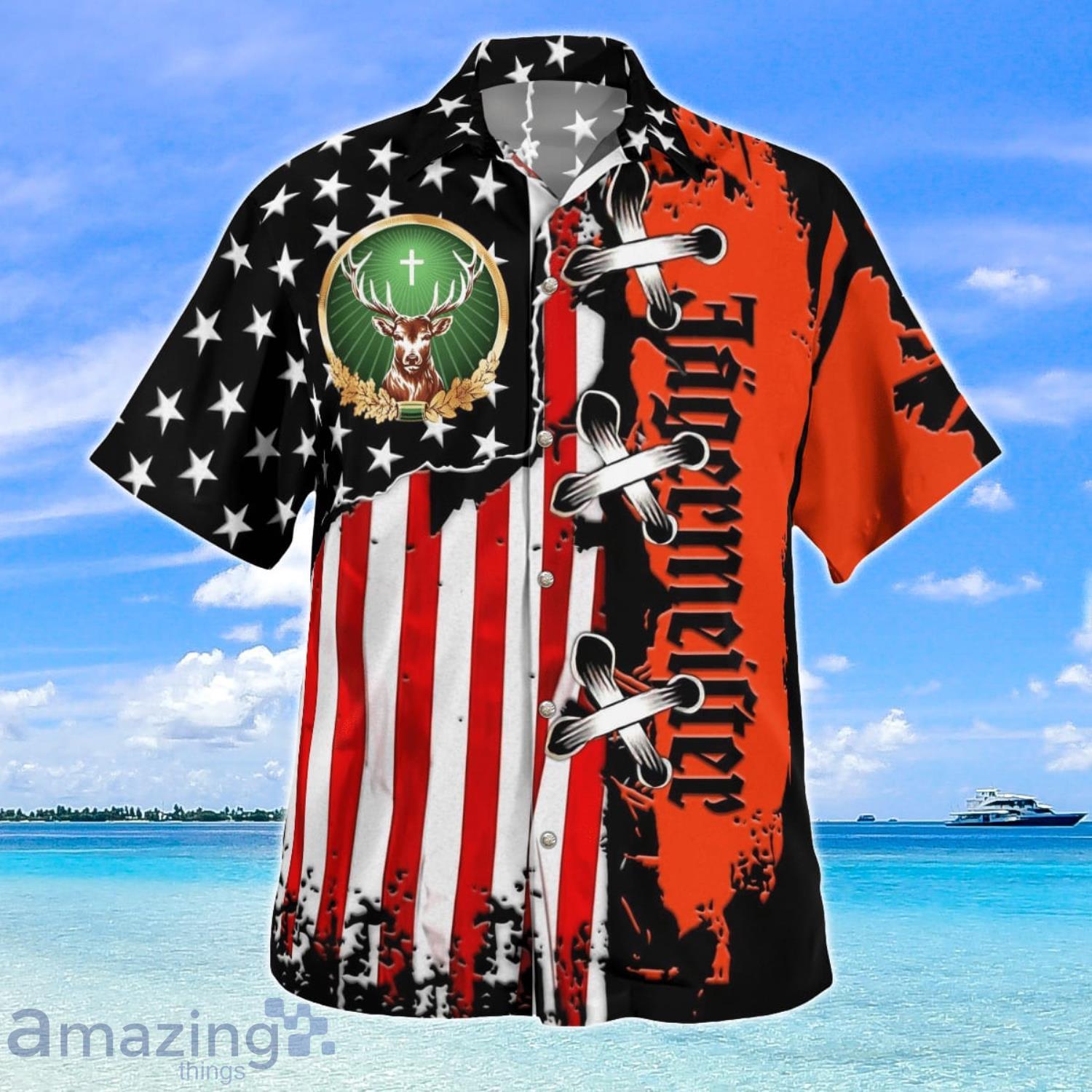 Jagermeister American Flag Happy Summer Hawaiian Shirt image Jagermeister American Flag Happy Summer Hawaiian Shirt Product Photo 2