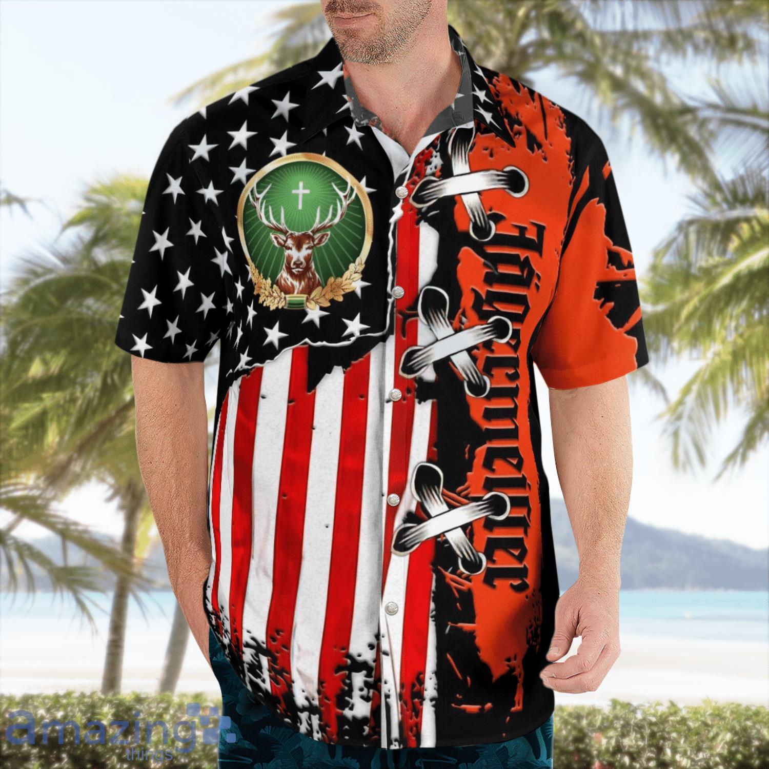 Jagermeister American Flag Happy Summer Hawaiian Shirt image Jagermeister American Flag Happy Summer Hawaiian Shirt Product Photo 3