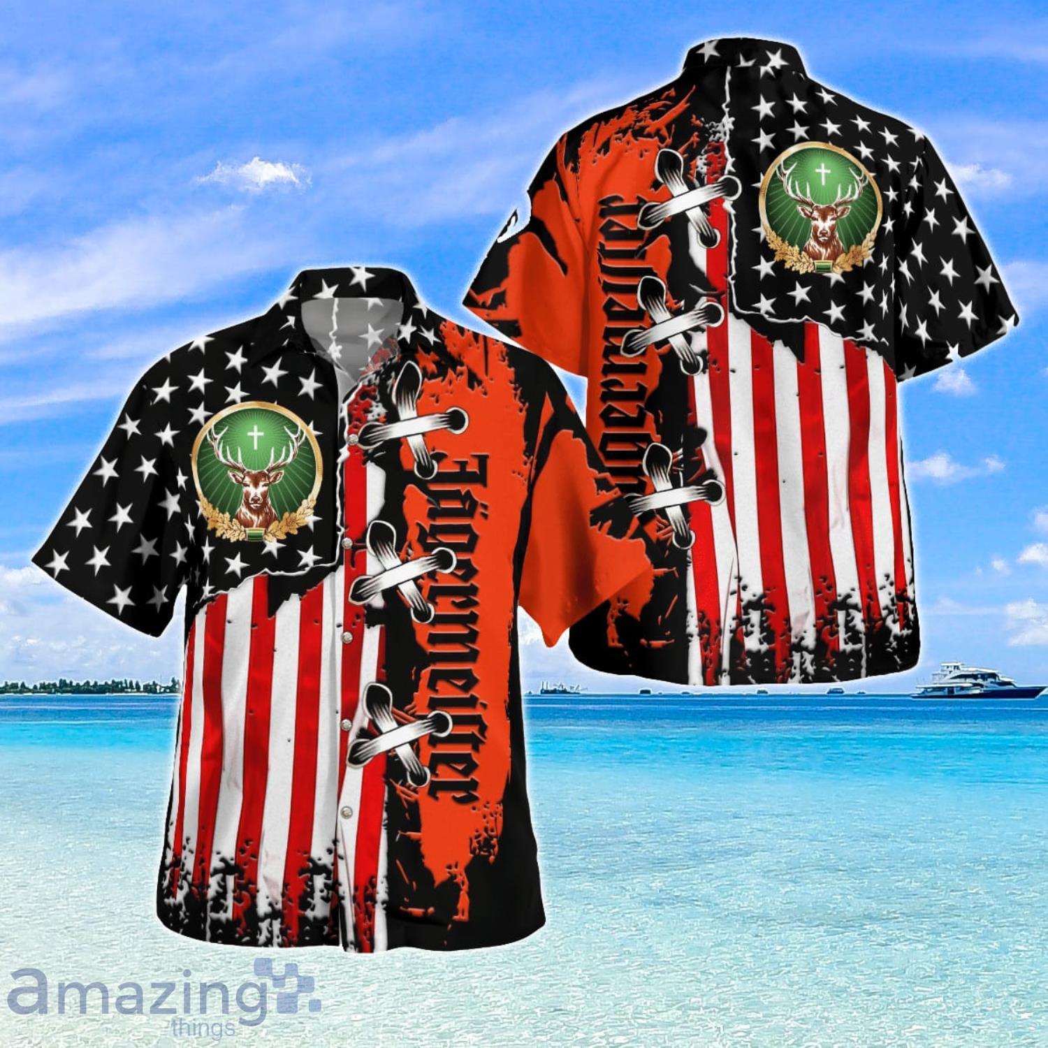 Jagermeister American Flag Happy Summer Hawaiian Shirt Product Photo 1 Jagermeister American Flag Happy Summer Hawaiian Shirt Product Photo 1