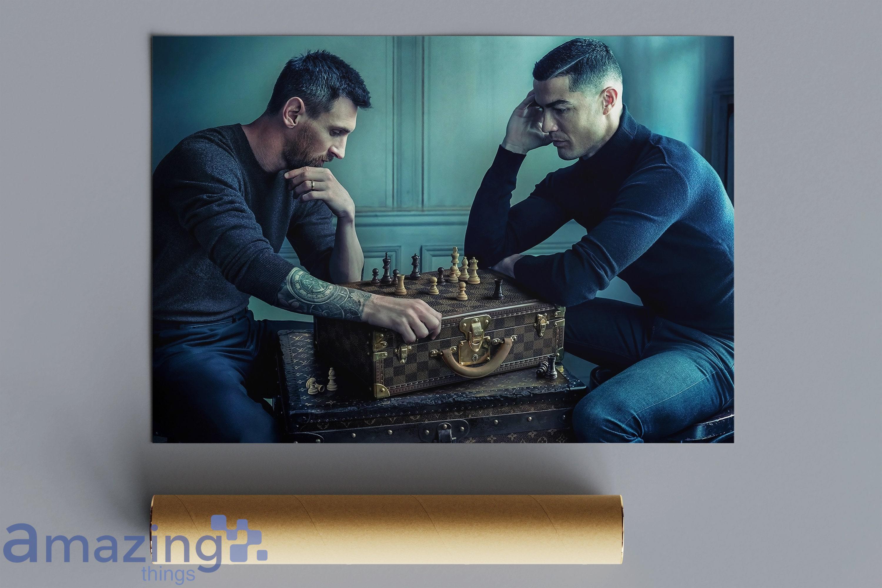 Cristiano Ronaldo and Lionel Messi Taking Photo playing chess in