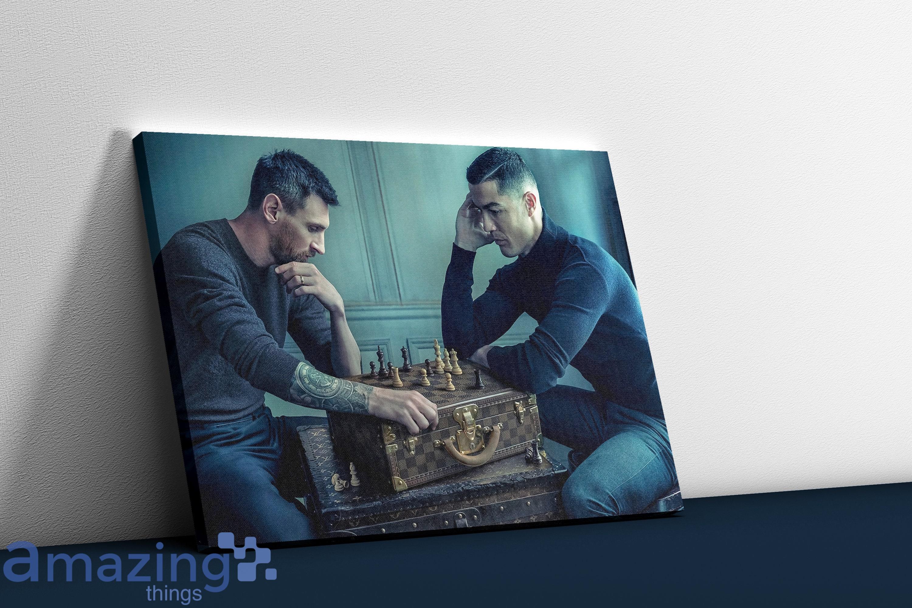 Messi Vs Ronaldo in Playing Chess Poster Wall Paper World Cup 