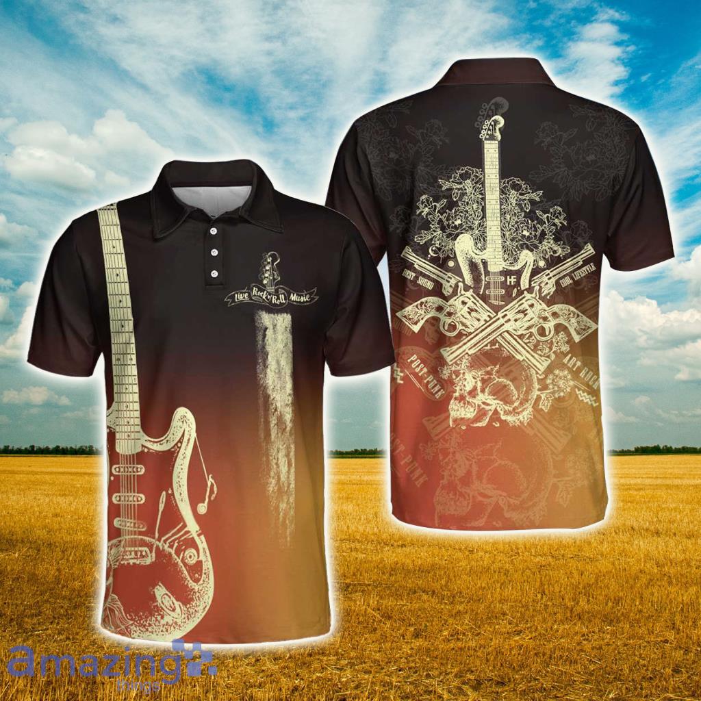 Live Rock And Roll Music Guitar Polo Shirt - Live Rock And Roll Music Guitar Polo Shirt