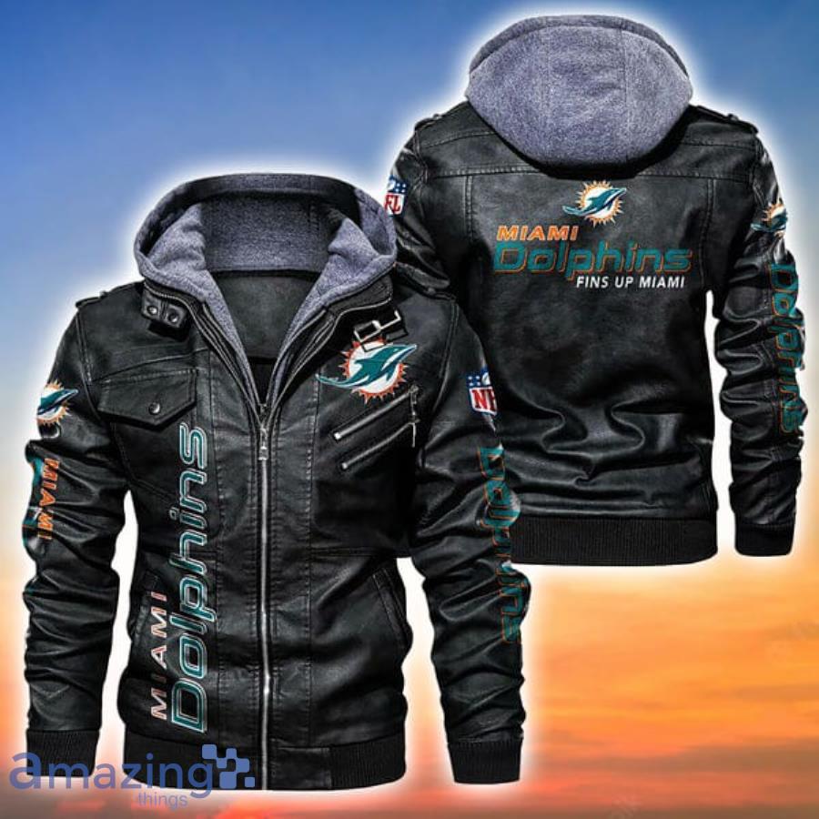 Logo Print Miami Dolphins NFL 2D Leather Jacket