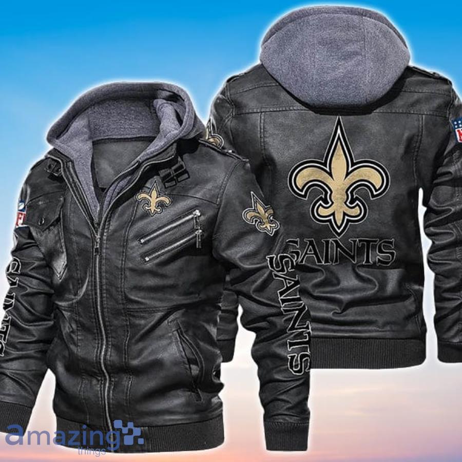 New Orleans Saints Logo NFL Brown Black Leather Jacket - Freedomdesign