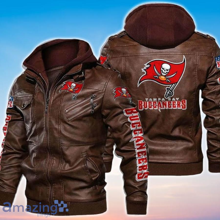Logo Print Tampa Bay Buccaneers NFL Leather Jacket Product Photo 1 Logo Print Tampa Bay Buccaneers NFL Leather Jacket Product Photo 1