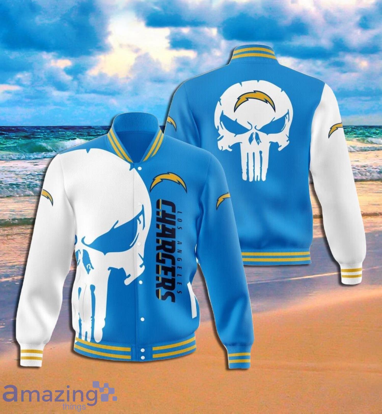 Los Angeles Chargers Skull Full Print Baseball Jacket Product Photo 1