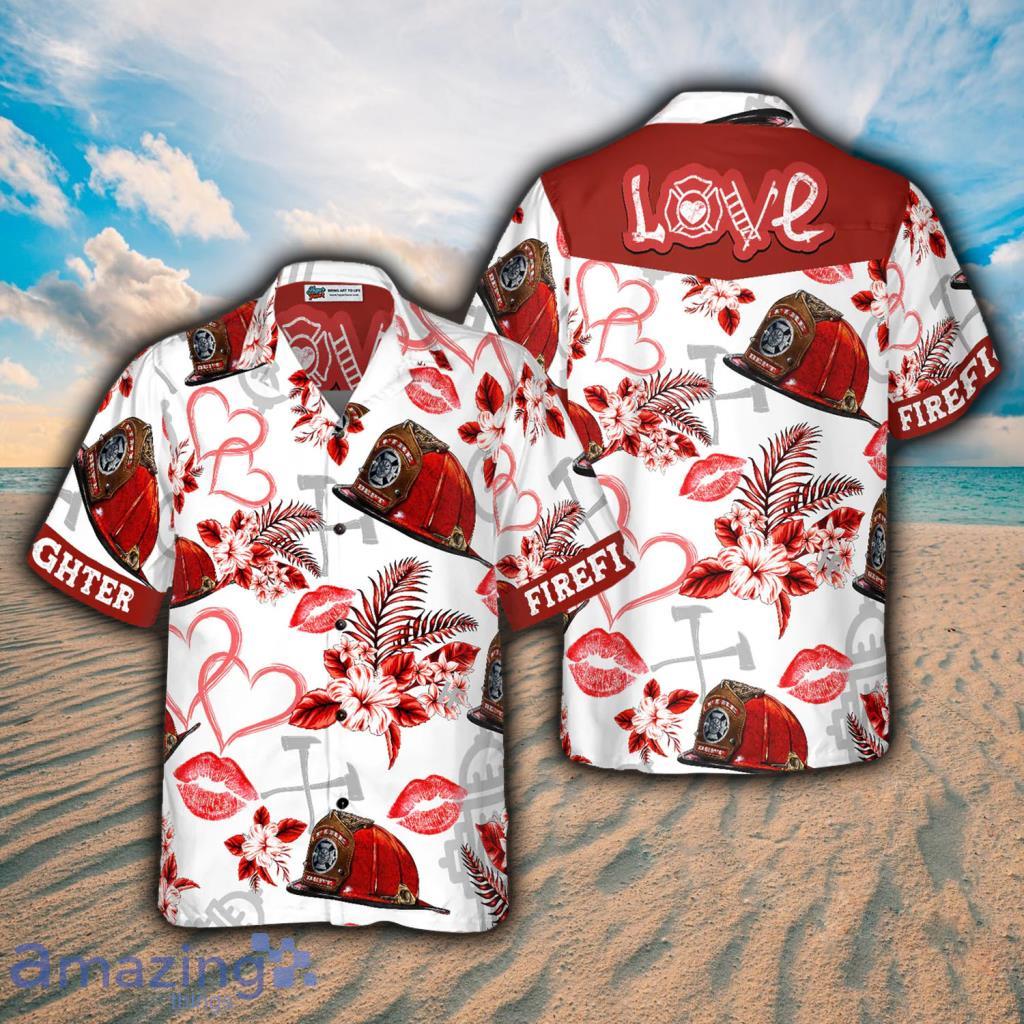 Love Firefighter Helmet Valentine Hawaiian Shirt - Love Firefighter Helmet Valentine Hawaiian Shirt