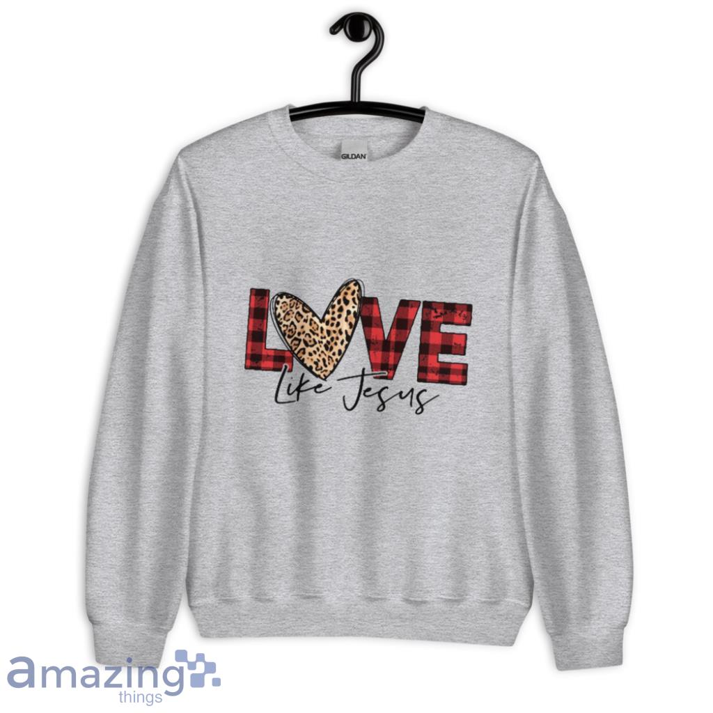 Love Like Jesus Buffalo Plaid Leopard Valentine Day's Coupe Shirt image Love Like Jesus Buffalo Plaid Leopard Valentine Days Coupe Shirt - Unisex Heavy Blend Crewneck Sweatshirt