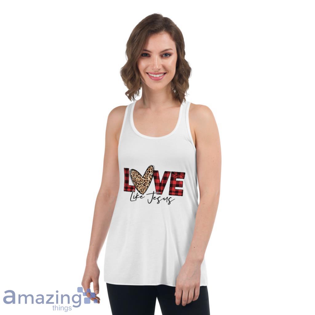 Love Like Jesus Buffalo Plaid Leopard Valentine Day's Coupe Shirt image Love Like Jesus Buffalo Plaid Leopard Valentine Days Coupe Shirt - Womens Flowy Racerback Tank