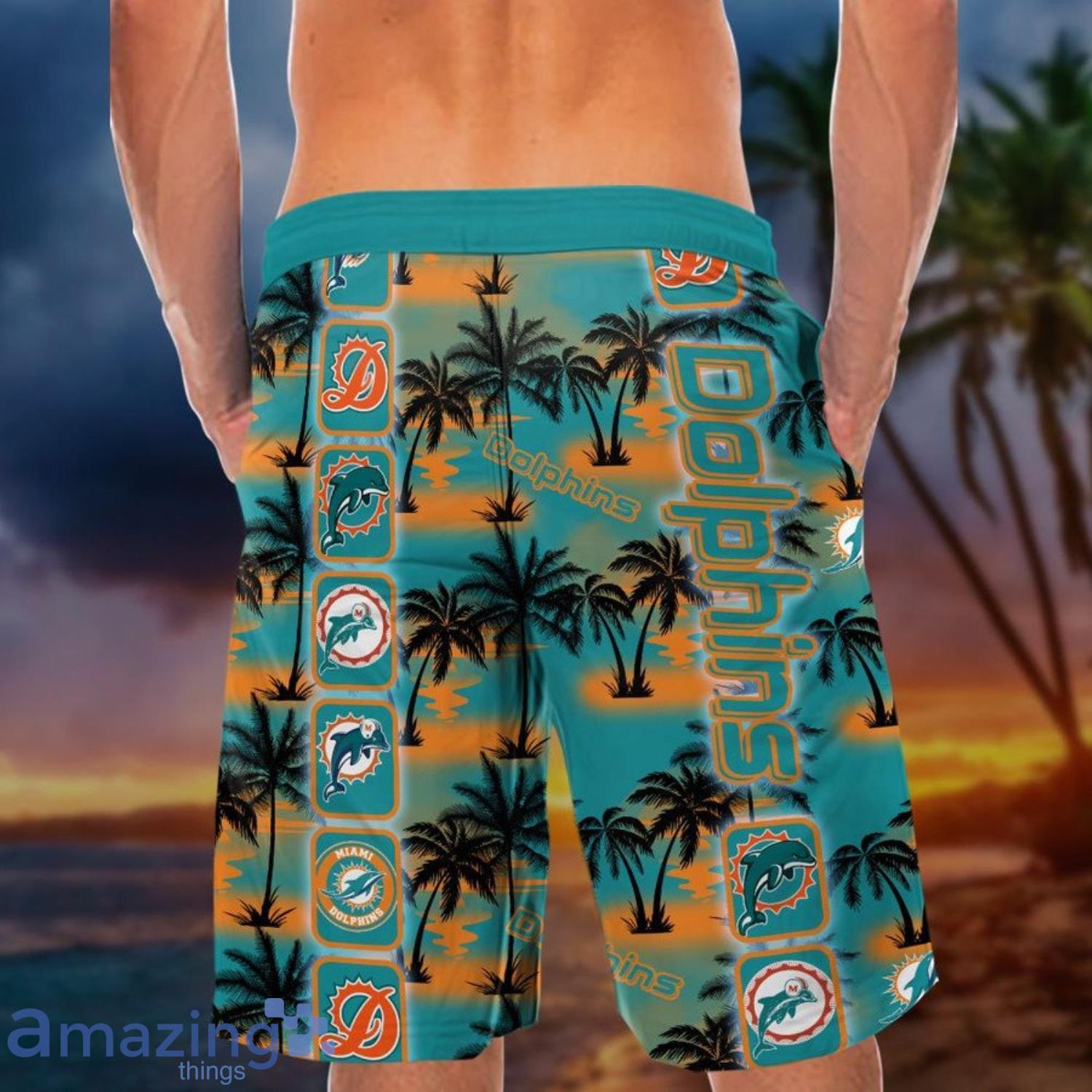 Miami Dolphins Custom Name Palm Trees Island Combo Hawaiian Shirt