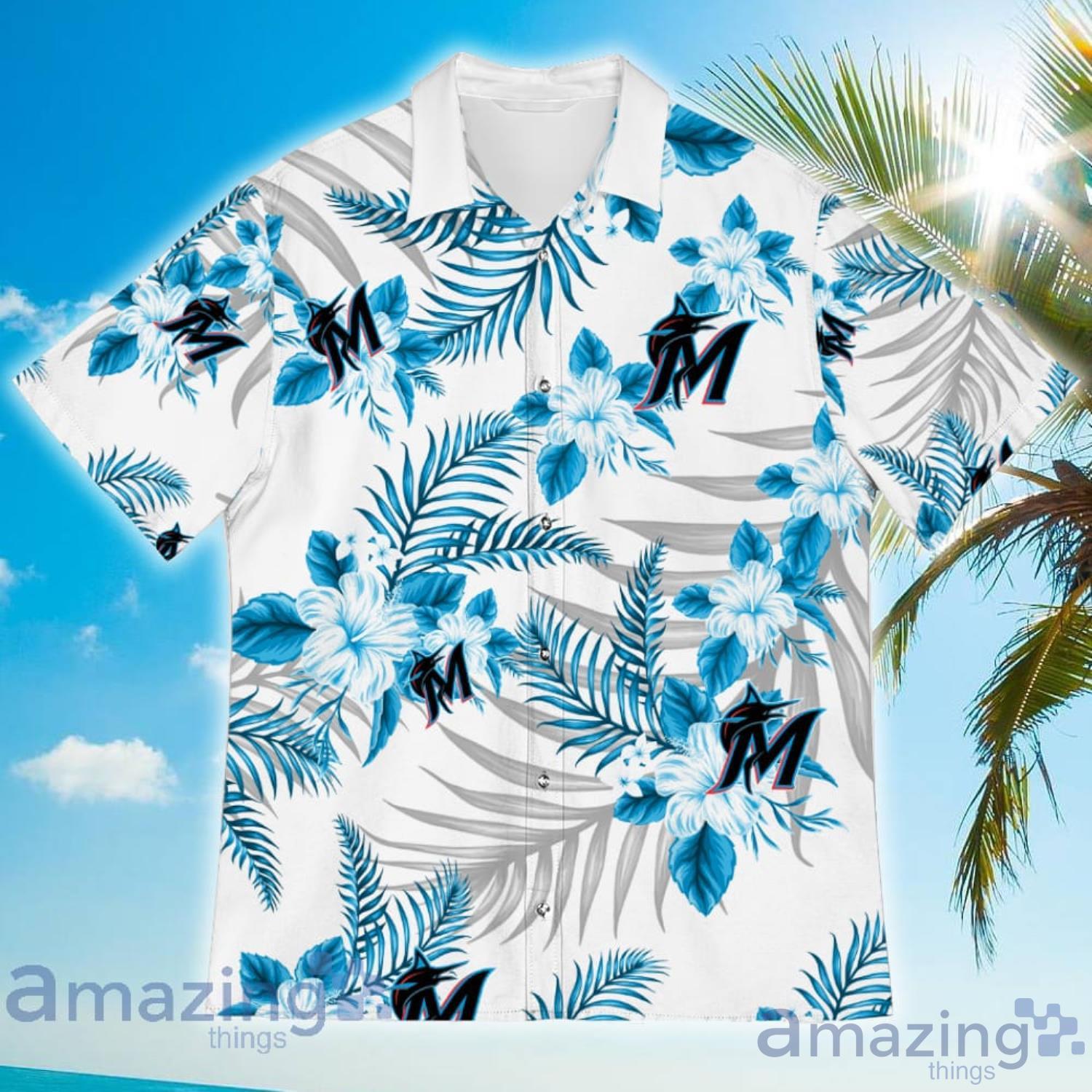 Miami Marlins MLB Tropical Flower Pattern Hawaiian Shirt