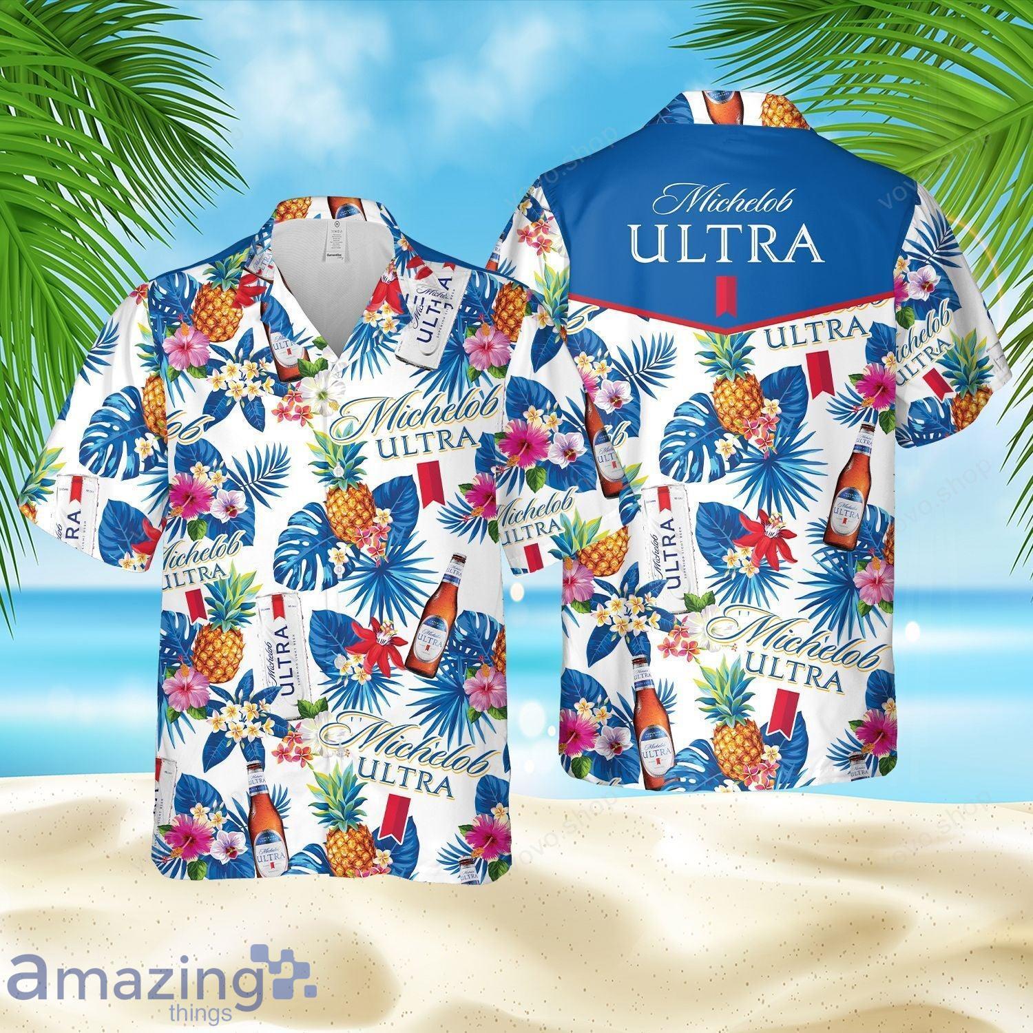 Michelob Ultra Beer Pineapple And Tropical White Short Sleeve Hawaiian Shirt And Short Product Photo 1