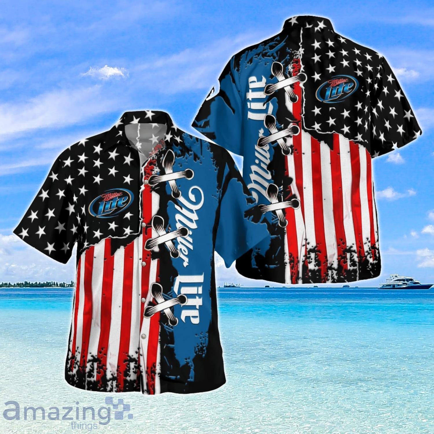 Miller Lite American Flag Happy Summer Hawaiian Shirt Product Photo 1