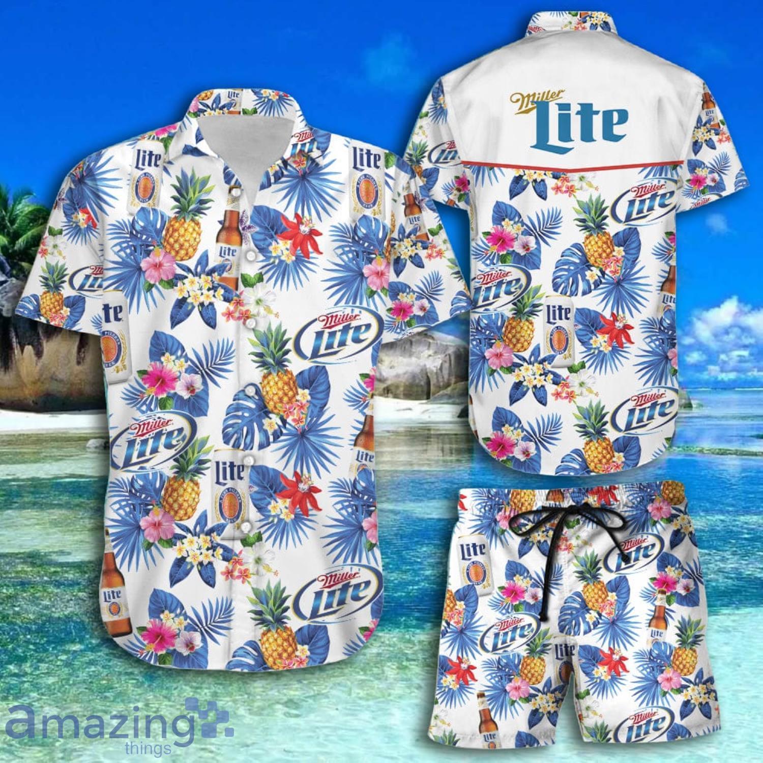 Miller Lite Pineapple Hawaiian Shirt Beach Shorts
