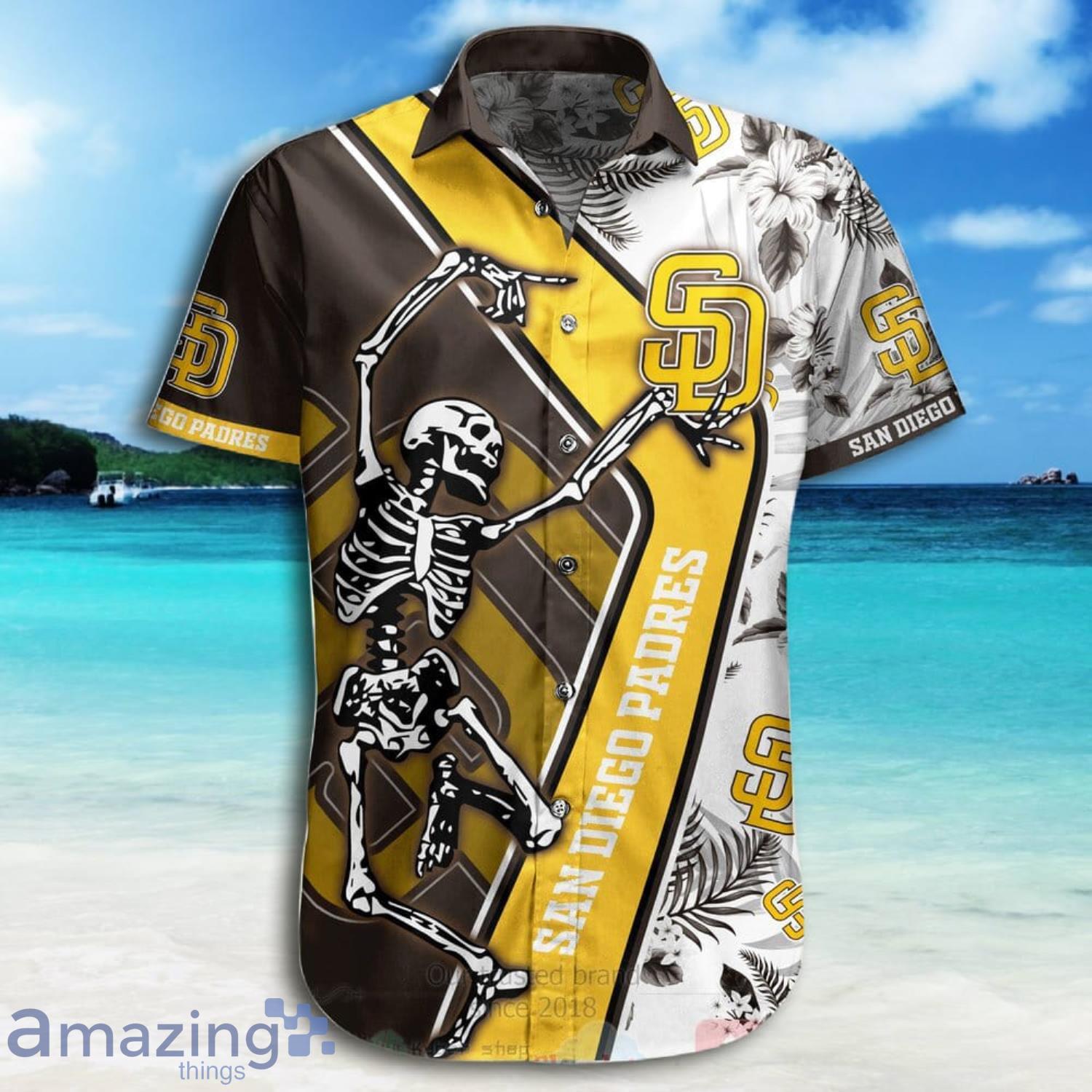 MLB San Diego Padres Funny Skeleton And Tropical Pattern Hawaiian Shirt And  Short