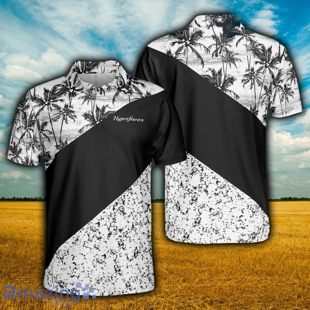 Monochrome Tropical Pattern Polo Shirt, - Monochrome Tropical Pattern Polo Shirt,