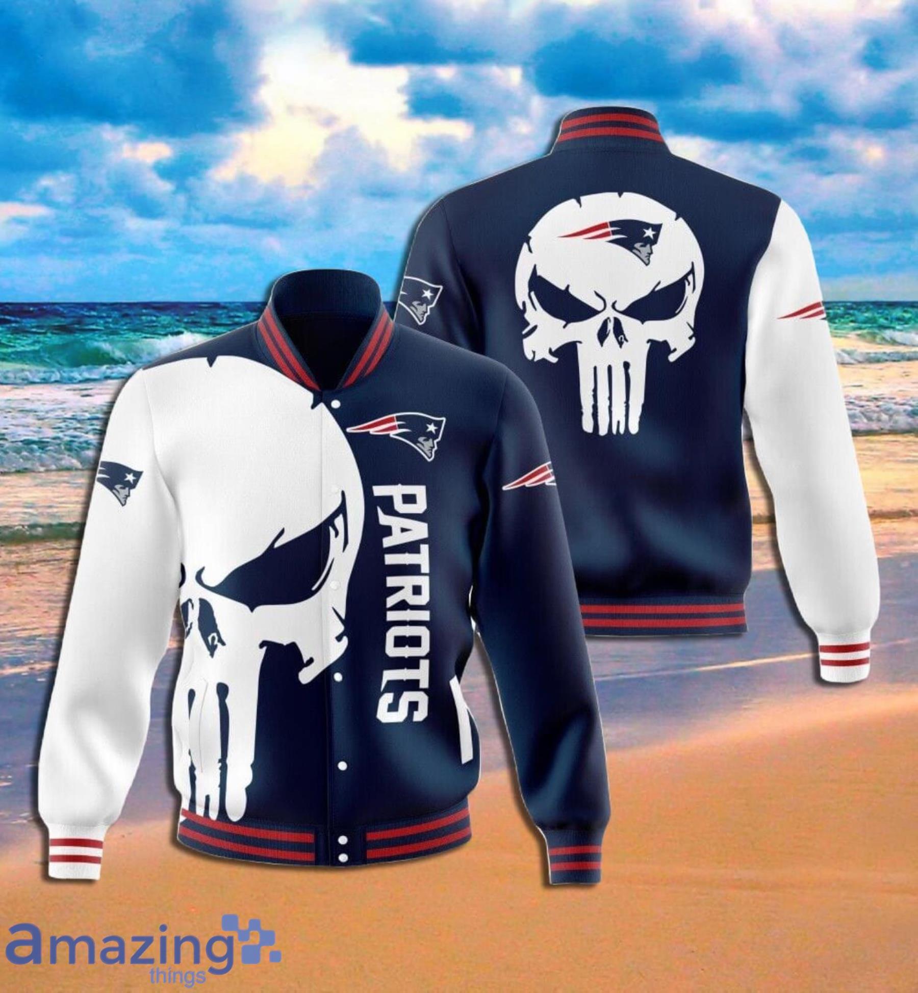 New England Patriots Skull Full Print Baseball Jacket Product Photo 1