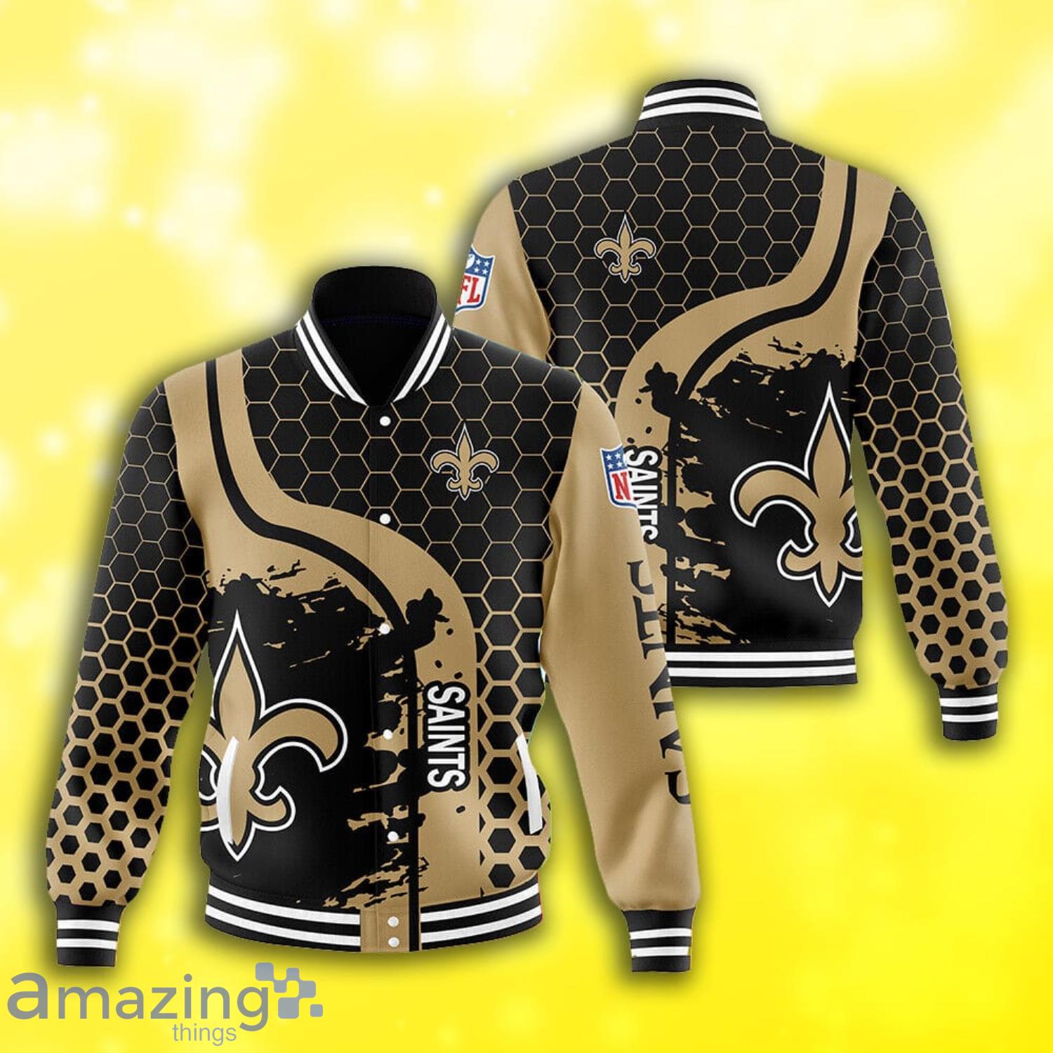New Orleans Saints Grunge Texture All Over Print Baseball Jacket Product Photo 1