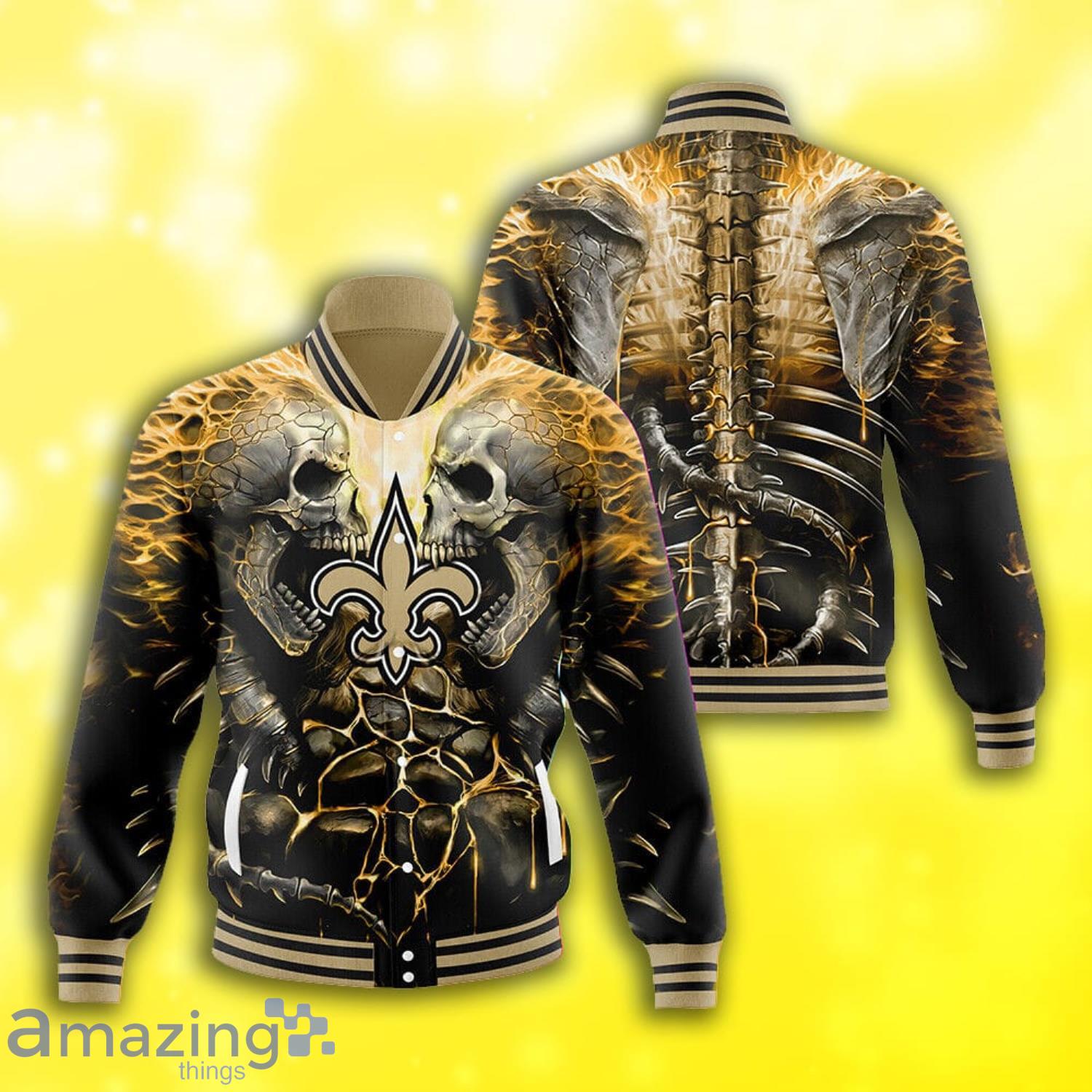 New Orleans Saints Strong Skull All Over Print Baseball Jacket Product Photo 1