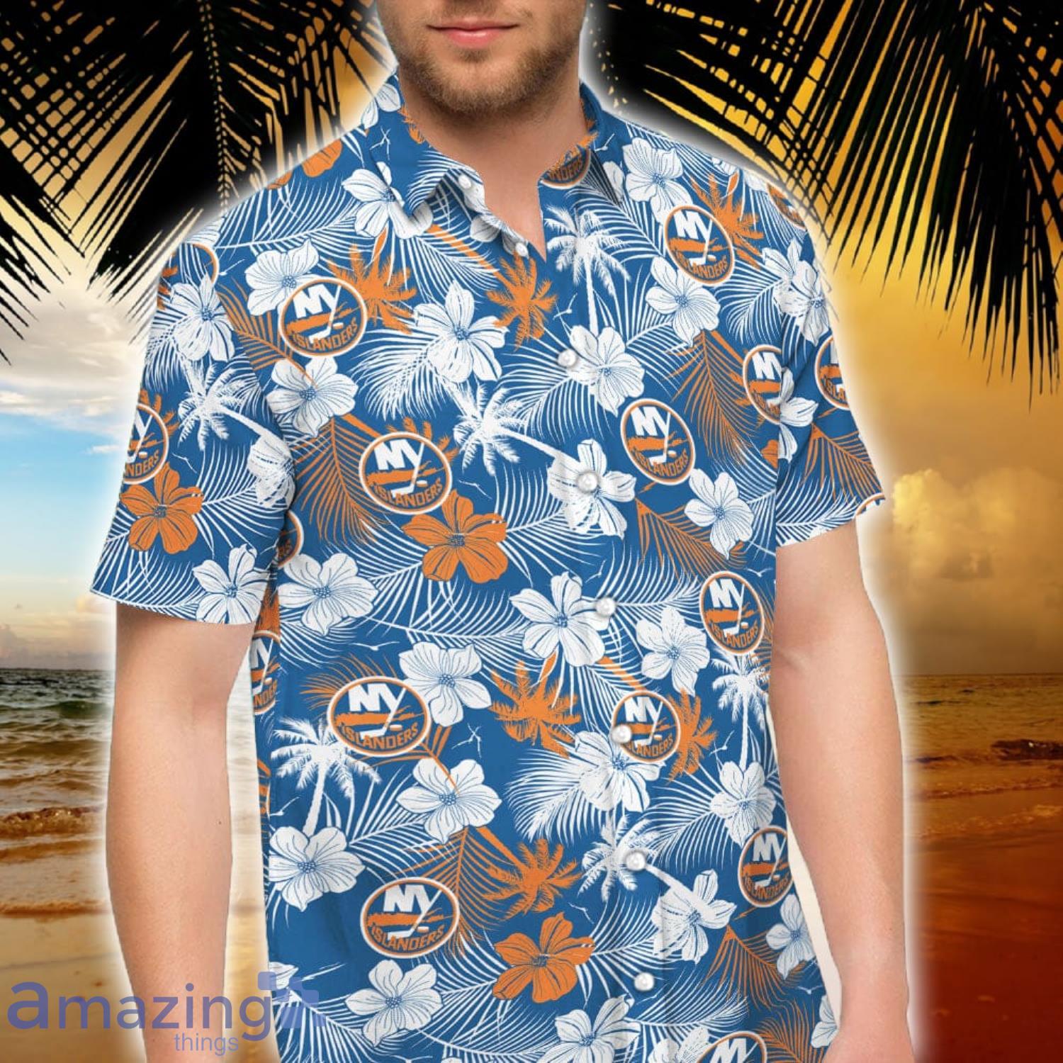 New York Islanders White Tropical Short Sleeve Hawaiian Shirt And Short image New York Islanders White Tropical Short Sleeve Hawaiian Shirt And Short Product Photo 2