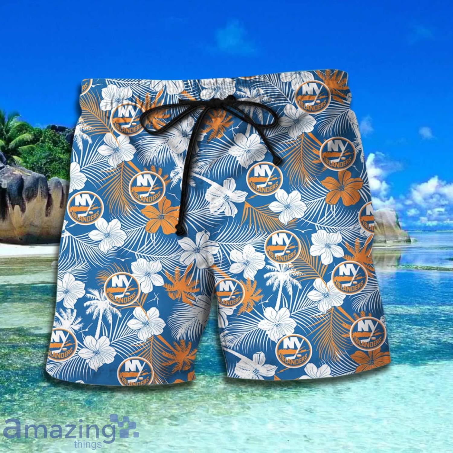 New York Islanders White Tropical Short Sleeve Hawaiian Shirt And Short image New York Islanders White Tropical Short Sleeve Hawaiian Shirt And Short Product Photo 3