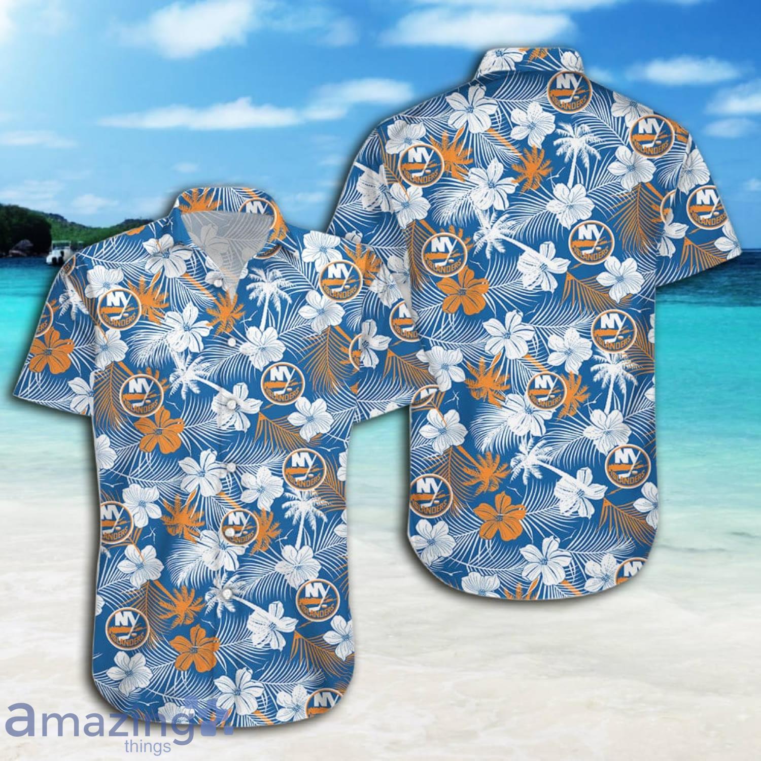 New York Islanders White Tropical Short Sleeve Hawaiian Shirt And Short image New York Islanders White Tropical Short Sleeve Hawaiian Shirt And Short Product Photo 4