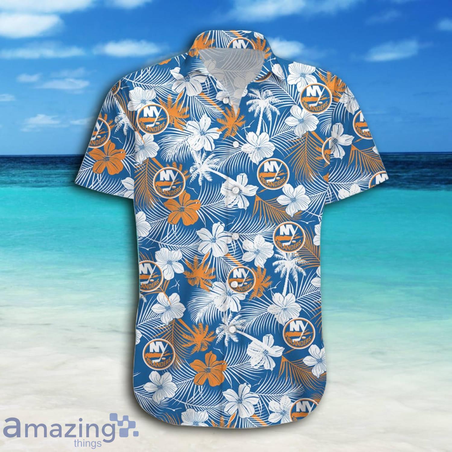 New York Islanders White Tropical Short Sleeve Hawaiian Shirt And Short image New York Islanders White Tropical Short Sleeve Hawaiian Shirt And Short Product Photo 5