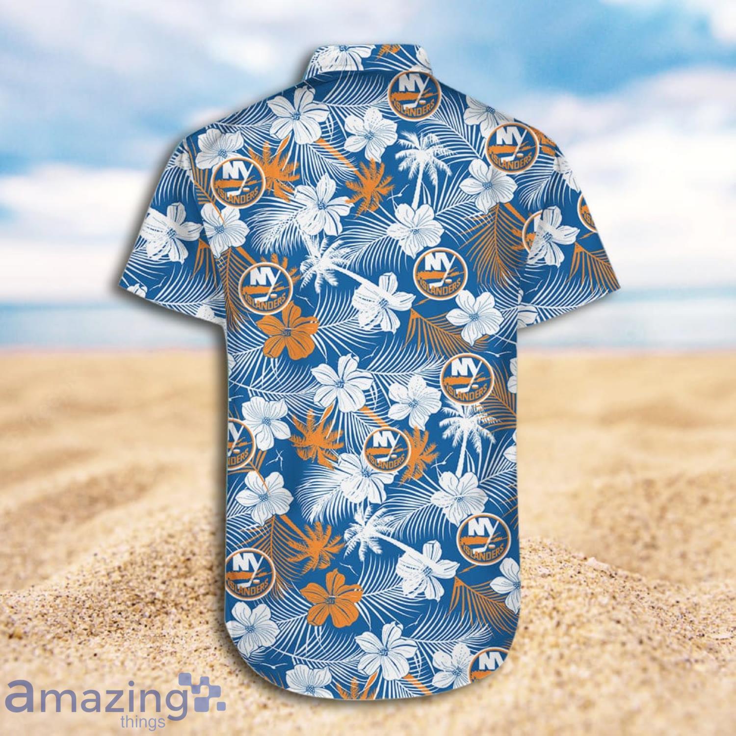 New York Islanders White Tropical Short Sleeve Hawaiian Shirt And Short image New York Islanders White Tropical Short Sleeve Hawaiian Shirt And Short Product Photo 6