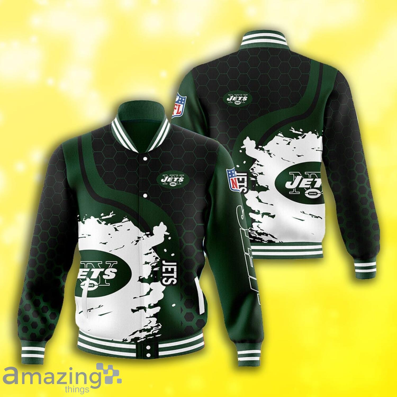 New York Jets Grunge Texture All Over Print Baseball Jacket Product Photo 1