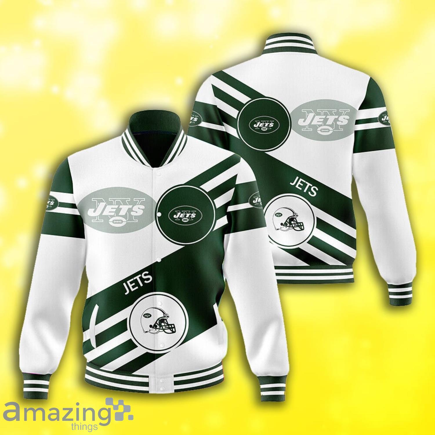 New York Jets Logo Symbol Full Print White Baseball Jacket