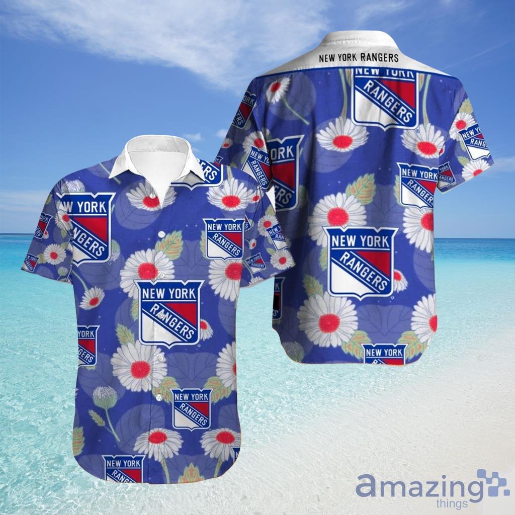 New York Rangers Hawaiian Shirt Tropical Flowers  For Fans - New York Rangers Hawaiian Shirt Tropical Flowers  For Fans