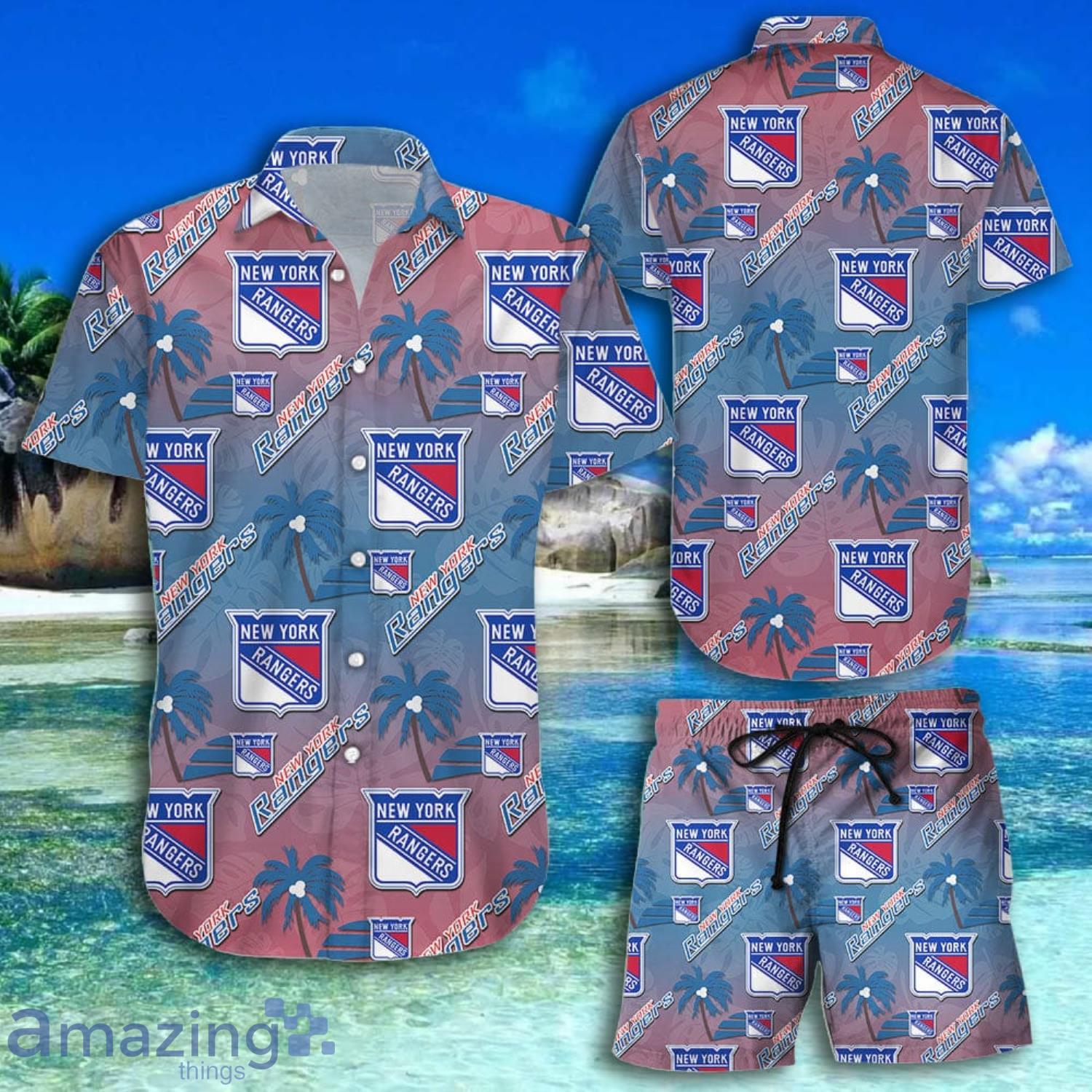 New York Rangers Ice Hockey Team Aloha Short Sleeve Hawaiian Shirt And Short Product Photo 1