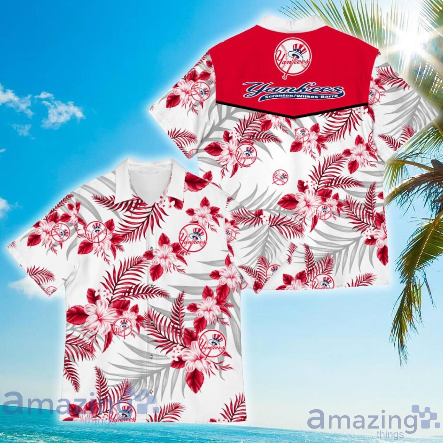 New York Yankees Mascot And Leaves Tropical Style Hawaiian Shirt