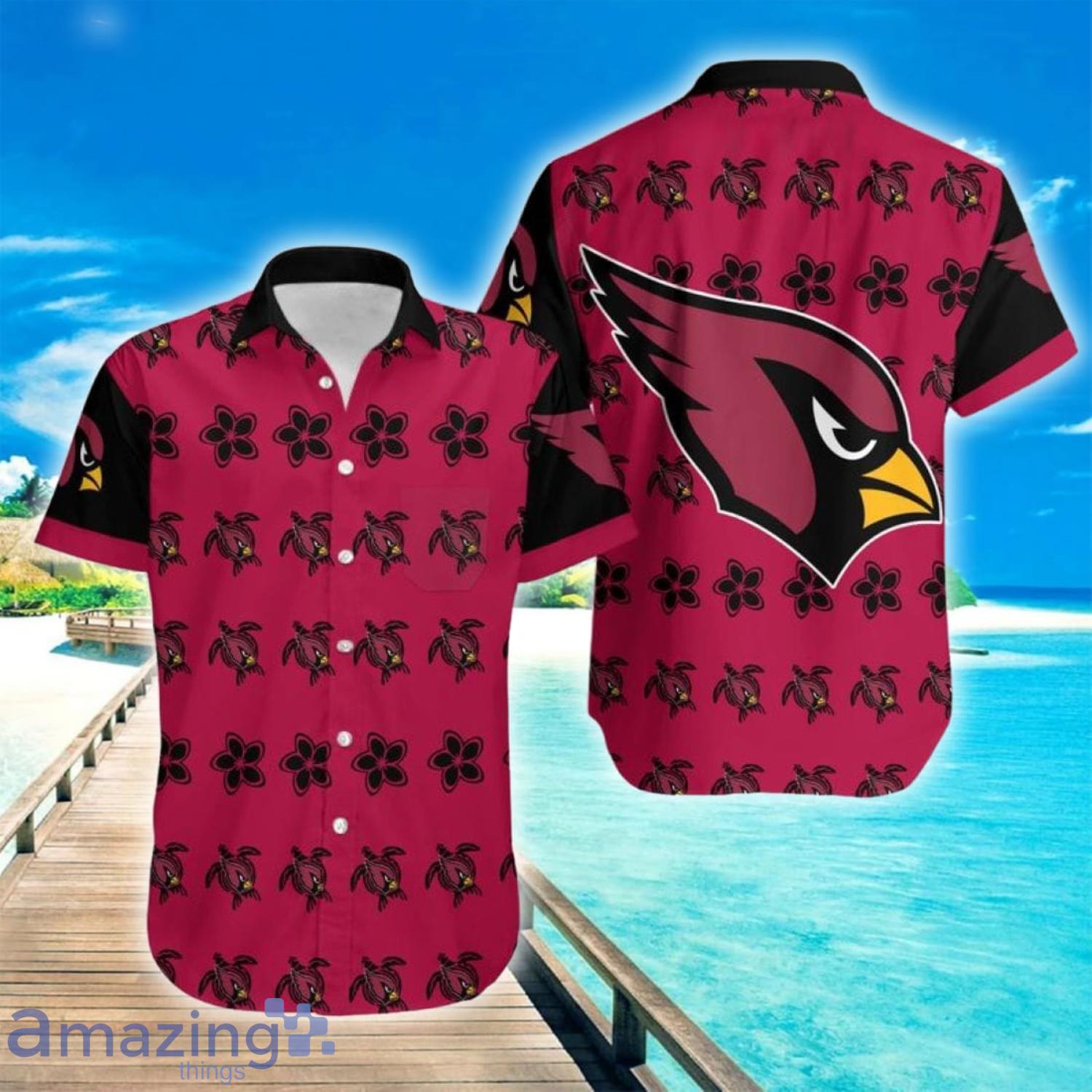 NFL Arizona Cardinals Turtle And Flowers Short Sleeve Hawaiian Shirt Product Photo 1