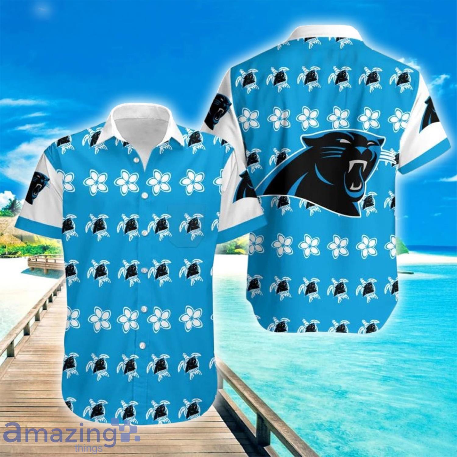 NFL Carolina Panthers Turtle And Flowers Short Sleeve Hawaiian Shirt Product Photo 1