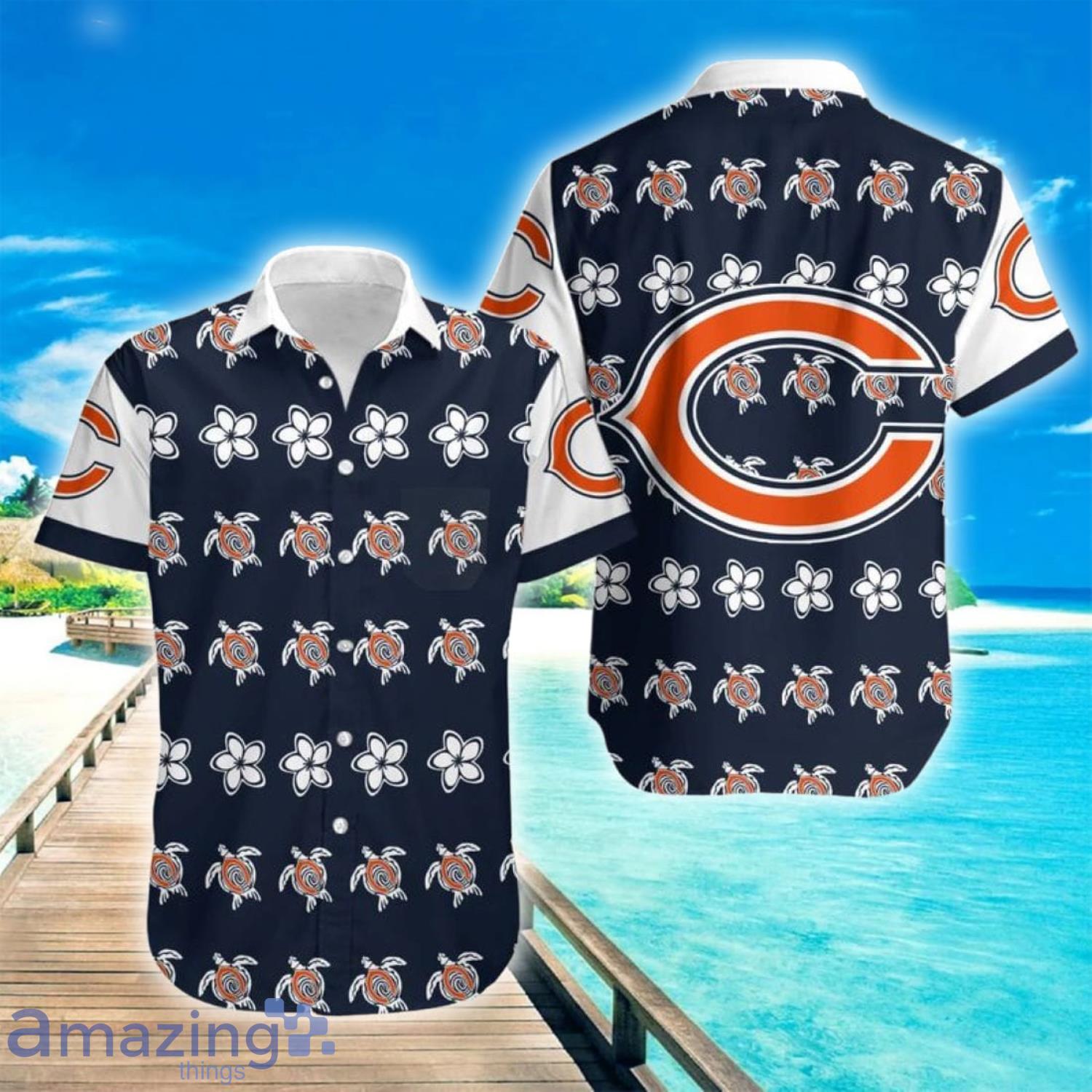 NFL Chicago Bears Turtle And Flowers Short Sleeve Hawaiian Shirt Product Photo 1 NFL Chicago Bears Turtle And Flowers Short Sleeve Hawaiian Shirt Product Photo 1