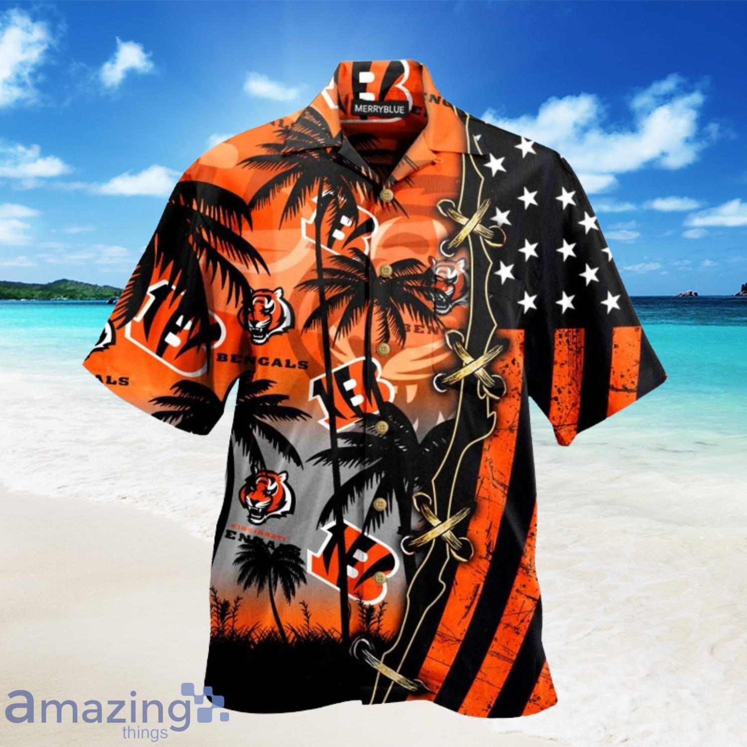 USA Flag Cincinnati Bengals And Skull Short Sleeve Hawaiian Shirt