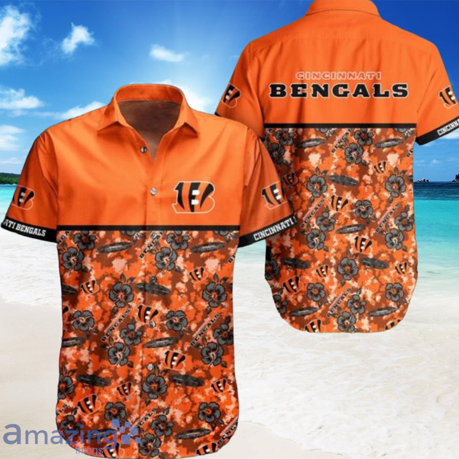 NFL Cincinnati Bengals Flowers Pattern Orange Full Print Hawaiian  Shirt-PhotoRoom