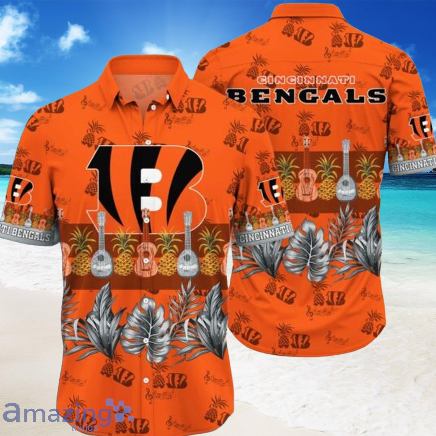 NFL Cincinnati Bengals Guitar And Pineapple Orange Short Sleeves Hawaiian  Shirt-PhotoRoom