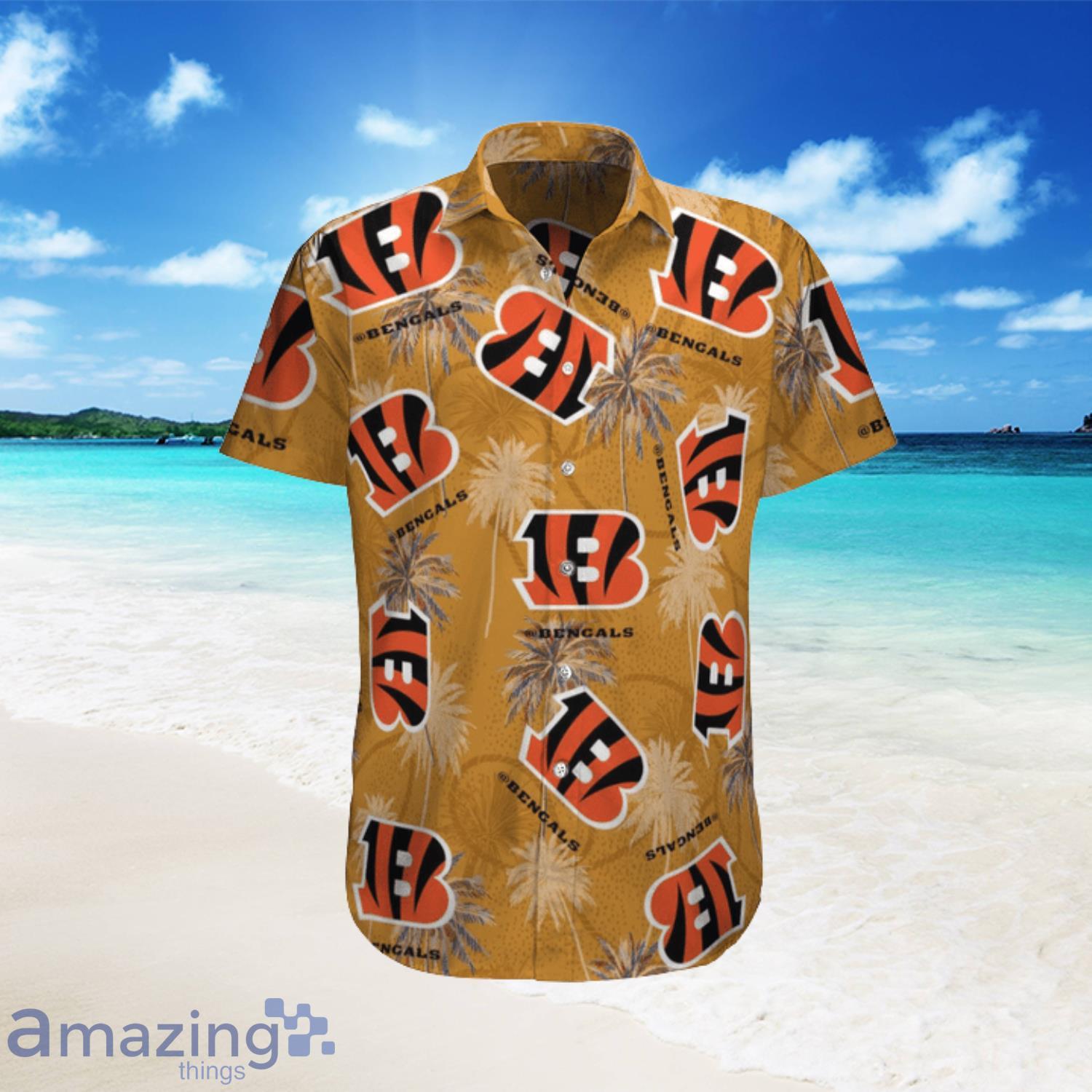 NFL Cincinnati Bengals Palm Tree Tropical Aloha Short Sleeve Hawaiian Shirt Product Photo 1