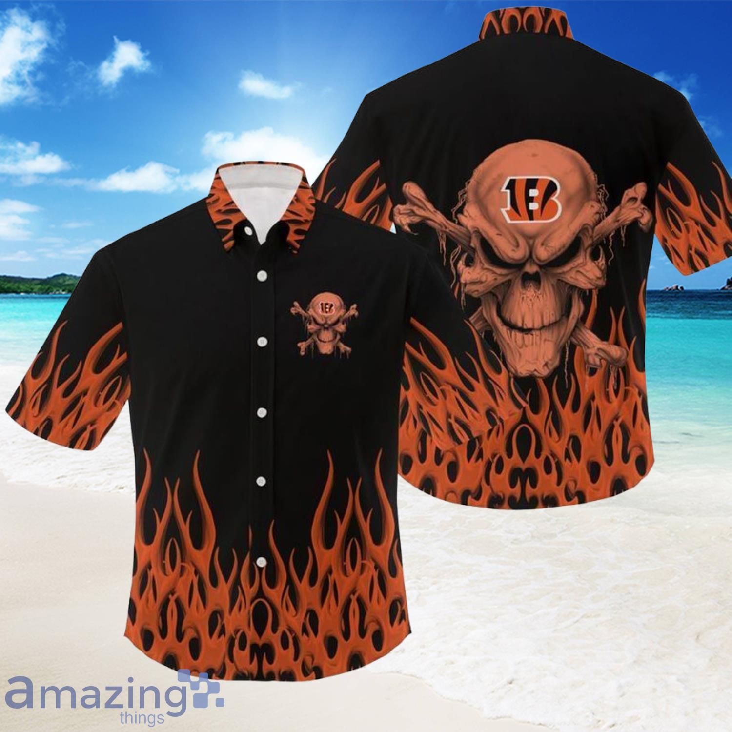 HOT Cincinnati Bengals Punisher Skull Short Sleeve Hawaiian Shirt