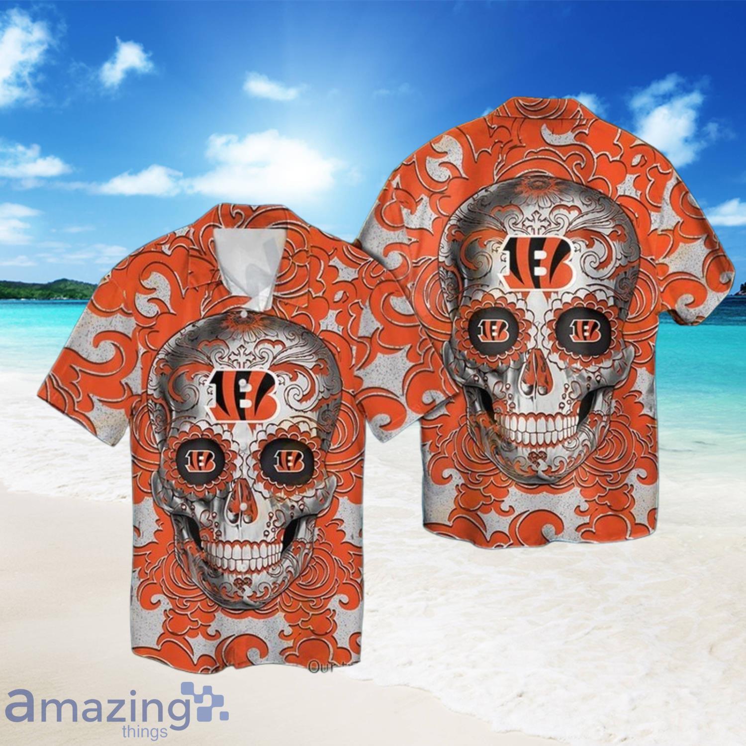 NFL Cincinnati Bengals Sugar Skull Orange Hawaiian Shirt For Men And  Women-PhotoRoom