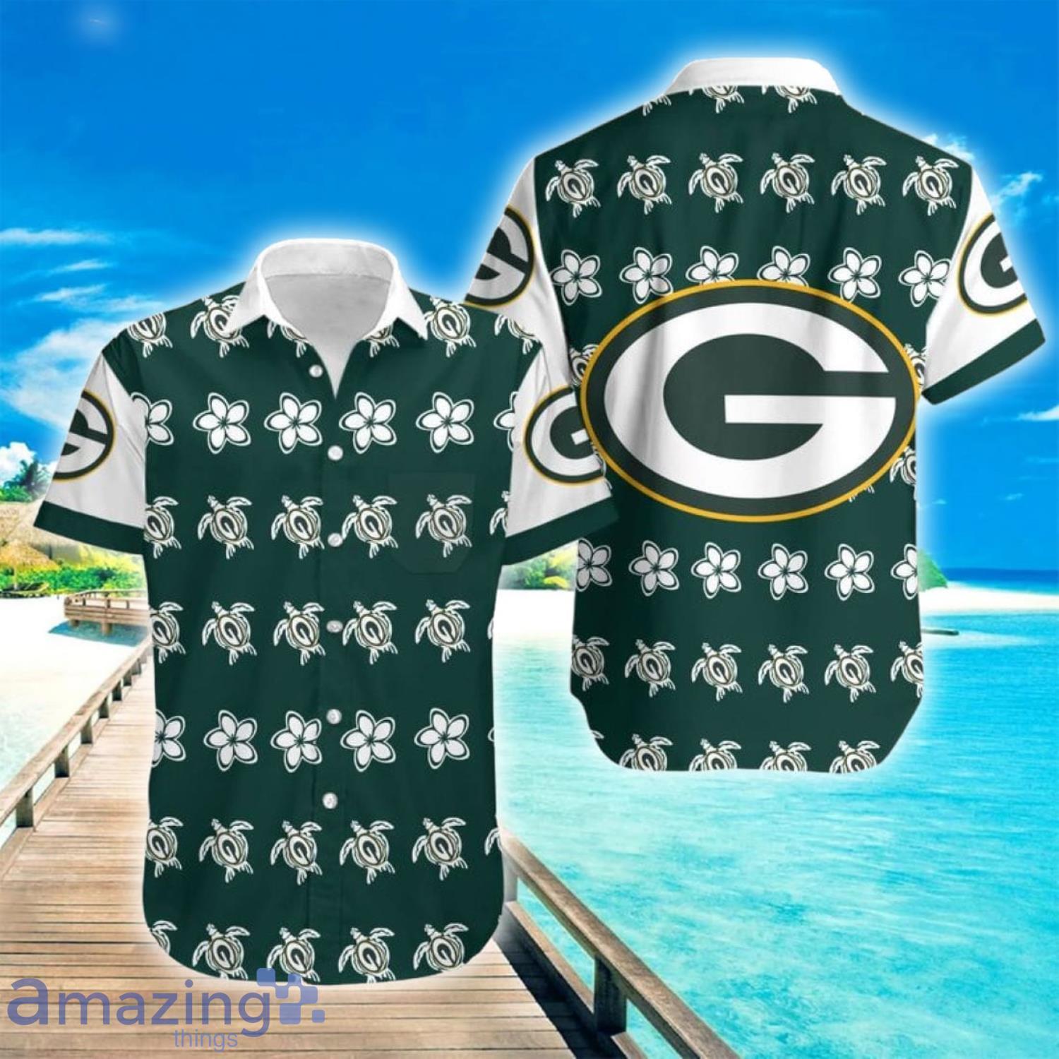 NFL Green Bay Packers Turtle And Flowers Short Sleeve Hawaiian Shirt Product Photo 1
