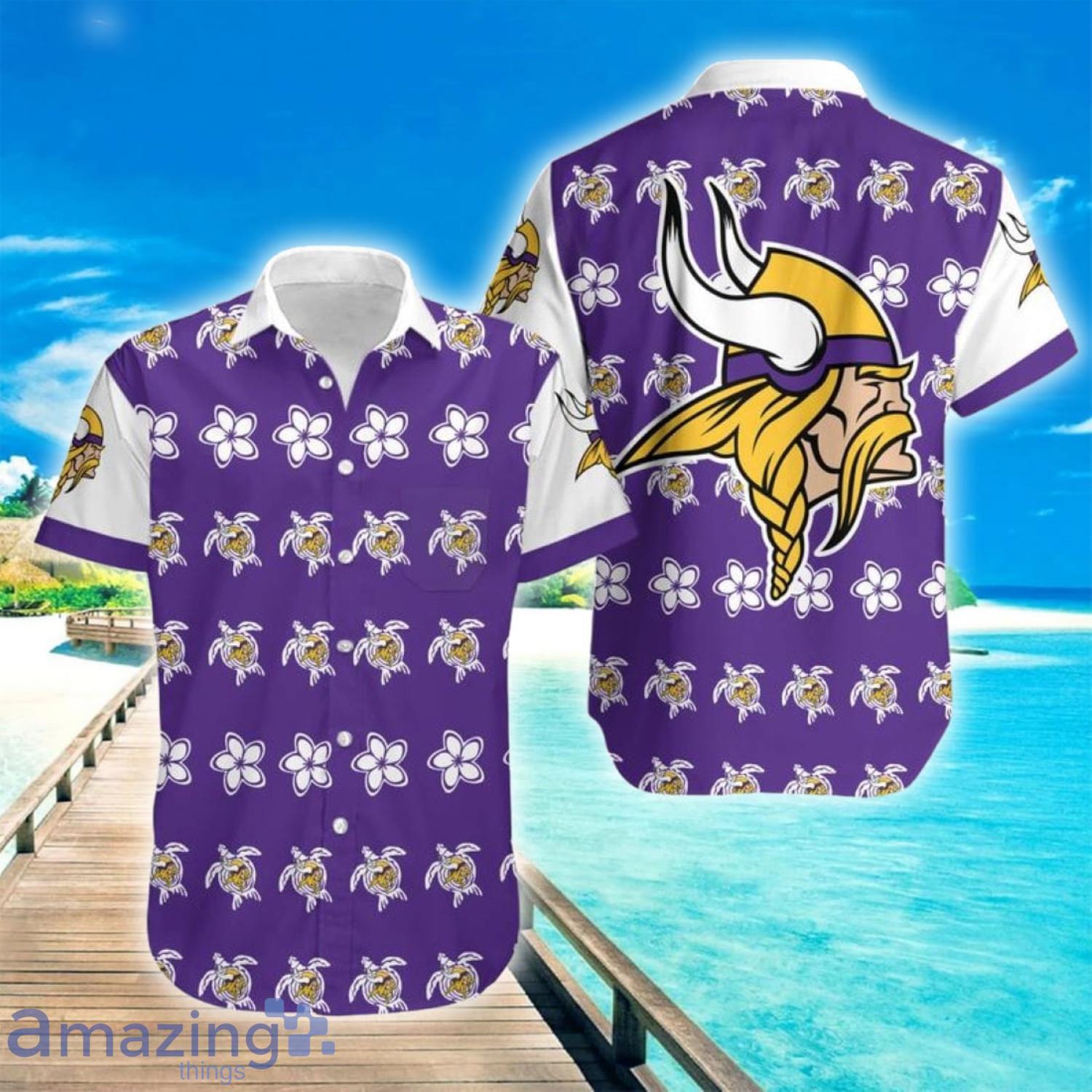 NFL Minnesota Vikings Turtle And Flowers Short Sleeve Hawaiian Shirt Product Photo 1