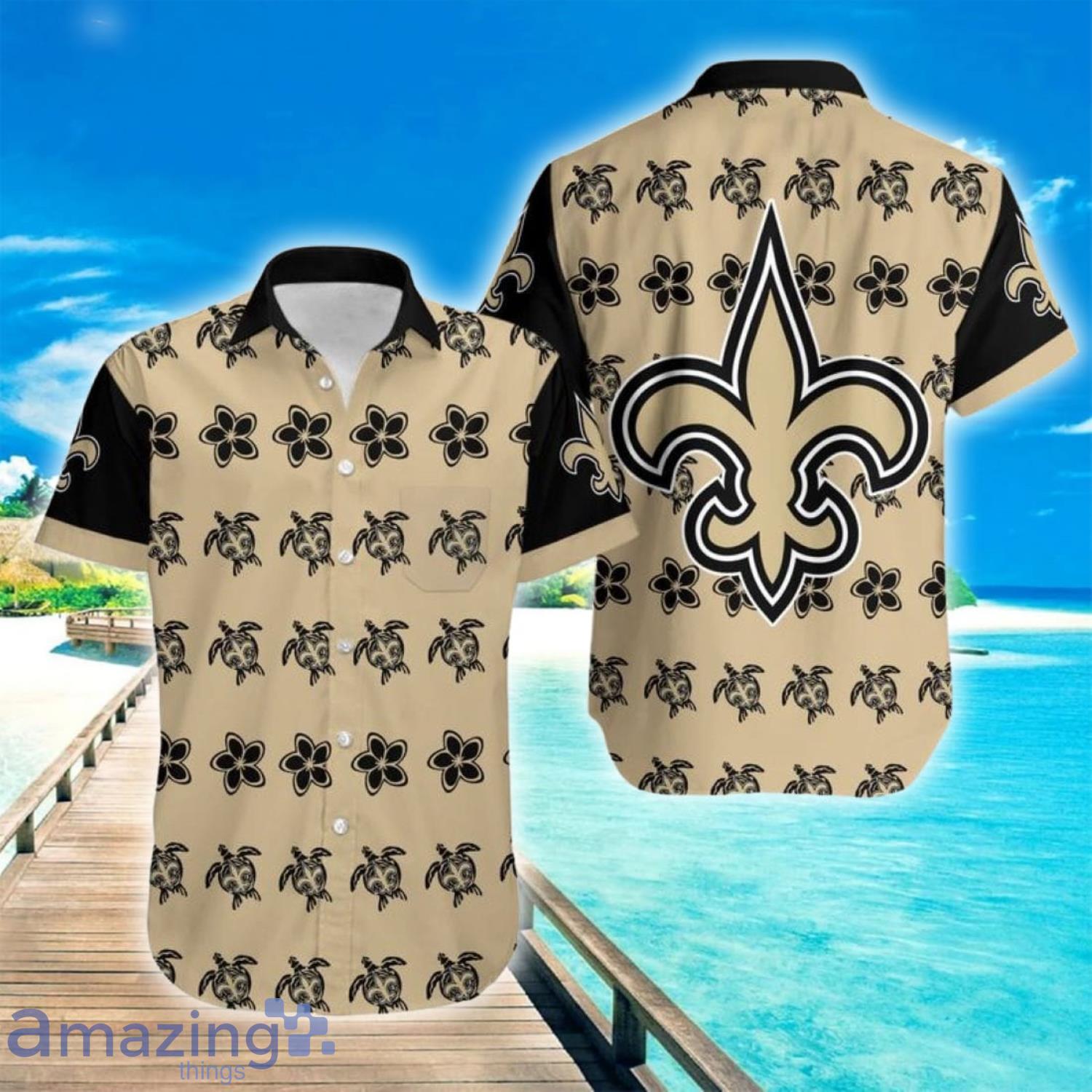 NFL New Orleans Saints Turtle And Flowers Short Sleeve Hawaiian Shirt Product Photo 1