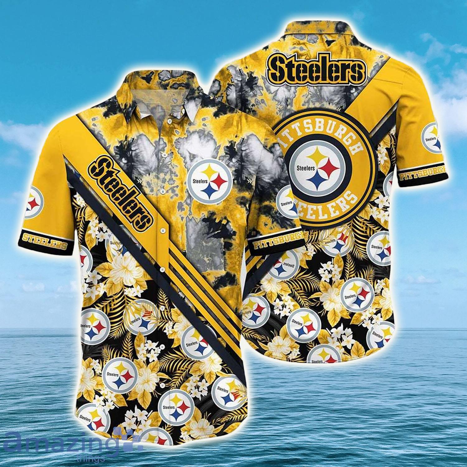 NFL Pittsburgh Steelers Logo And Flowers Pattern, Steelers Hawaiian Shirt - NFL Pittsburgh Steelers Logo And Flowers Pattern, Steelers Hawaiian Shirt