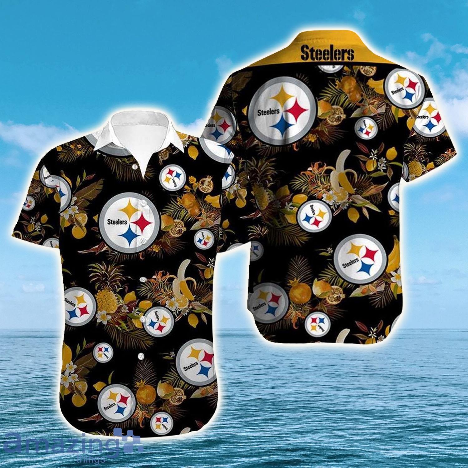 NFL Pittsburgh Steelers Logo And Tropical Graphic Steelers Hawaiian Shirt - NFL Pittsburgh Steelers Logo And Tropical Graphic Steelers Hawaiian Shirt