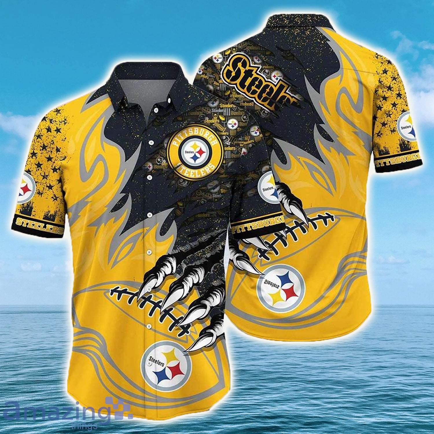 NFL Pittsburgh Steelers Logo Fire Rugby Graphic Hawaiian Shirt - NFL Pittsburgh Steelers Logo Fire Rugby Graphic Hawaiian Shirt